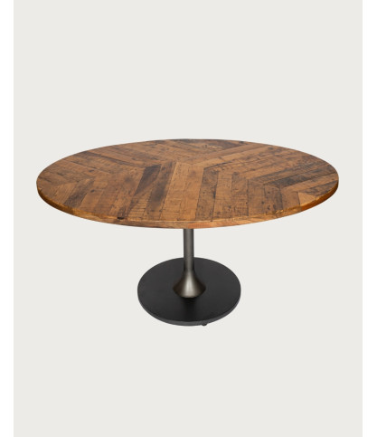 Sofia - Mesa ovalada para 8 personas en madera maciza, tablero de madera de mango y base tulipán en negro mate.