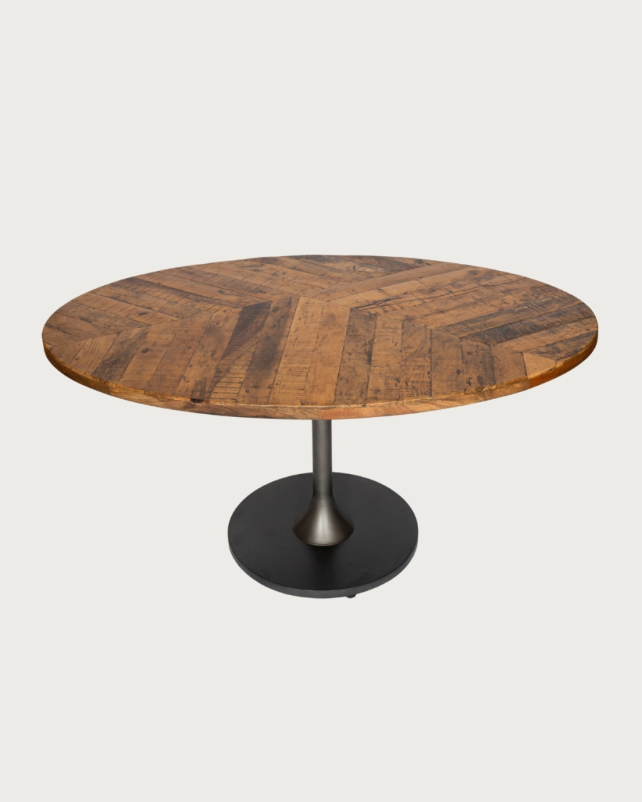 Sofia - Mesa ovalada para 8 personas en madera maciza, tablero de madera de mango y base tulipán en negro mate.