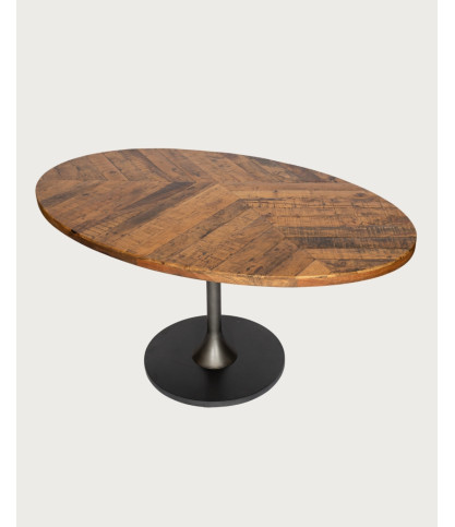 Sofia - Mesa ovalada para 8 personas en madera maciza, tablero de madera de mango y base tulipán en negro mate.