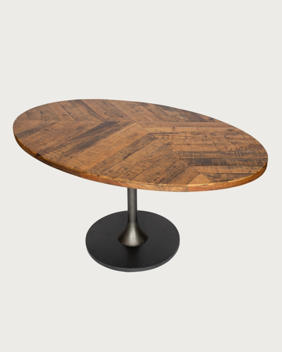 Sofia - Mesa ovalada para 8 personas en madera maciza, tablero de madera de mango y base tulipán en negro mate.