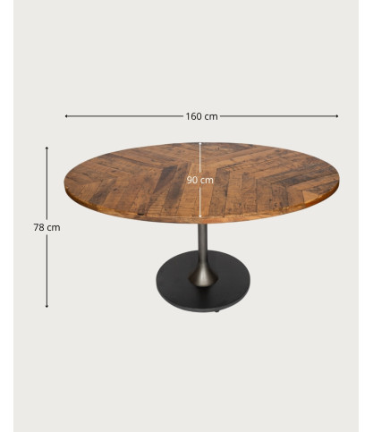 Sofia - Mesa ovalada para 8 personas en madera maciza, tablero de madera de mango y base tulipán en negro mate.