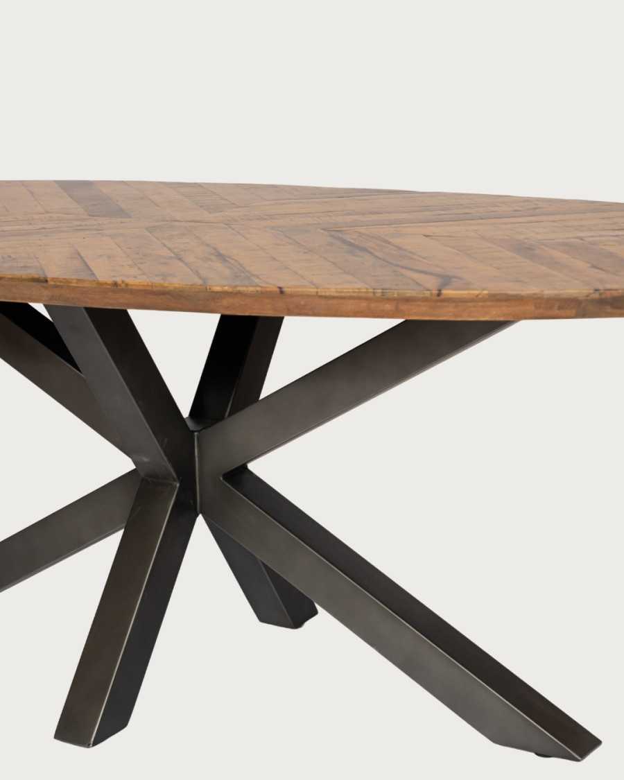 Apogée - Table salle à manger ovale, Plateau en Manguier à Chevrons & Pied Étoile en Métal