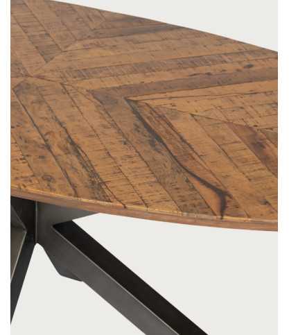 Apogée - Table salle à manger ovale, Plateau en Manguier à Chevrons & Pied Étoile en Métal