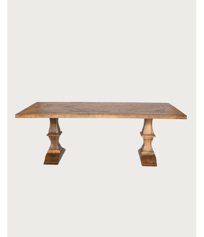 Maestro - Table salle à manger rectangulaire bois Manguier, Double Piédestal & Motif à Chevrons