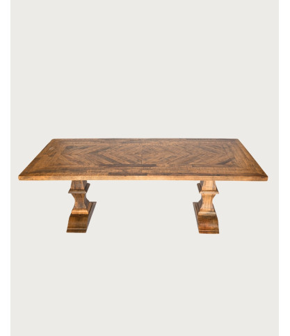 Maestro - Rectangular Mango Wood Dining Table, Double Pedestal & Chevron Pattern