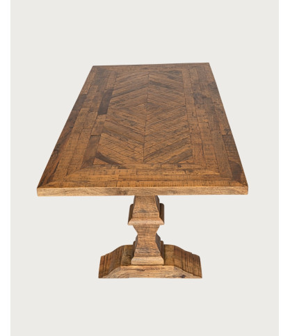 Maestro - Table salle à manger rectangulaire bois Manguier, Double Piédestal & Motif à Chevrons