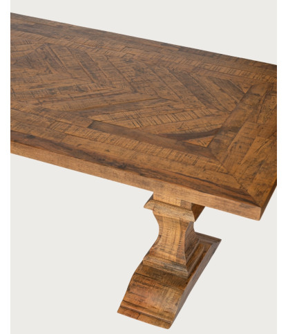 Maestro - Mesa de comedor rectangular de madera de eucalipto, doble pedestal y diseño de espiga