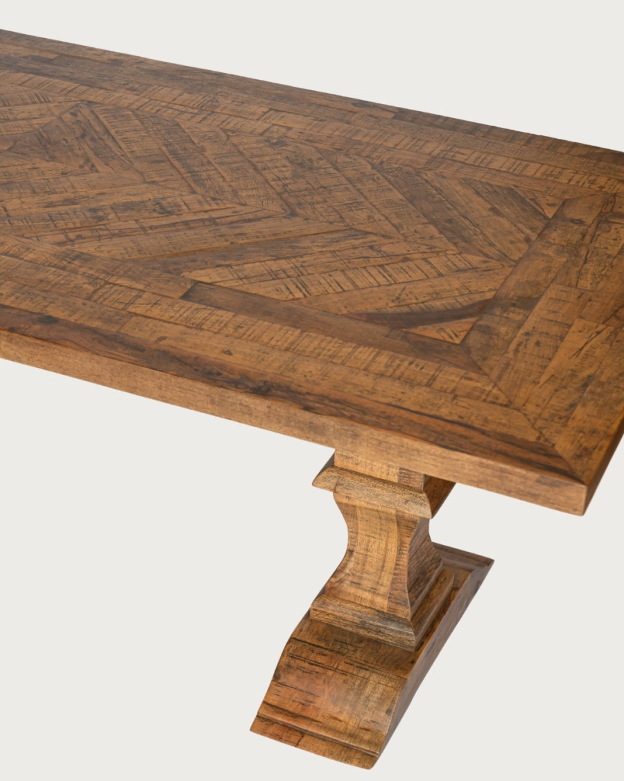 Maestro - Table salle à manger rectangulaire bois Manguier, Double Piédestal & Motif à Chevrons