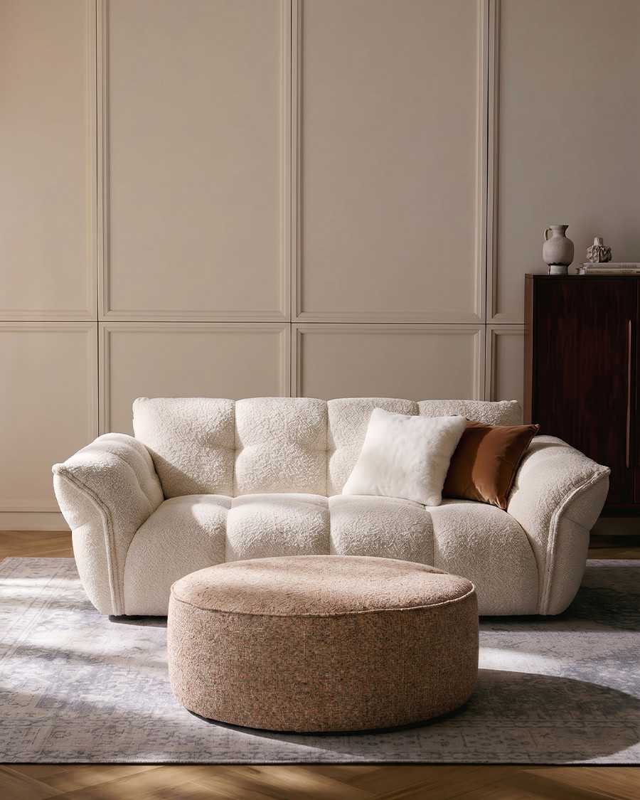 Gauffre - Divano 2 posti in tessuto bouclé beige