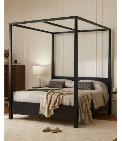Java - Lit baldaquin en bois massif mindi noir