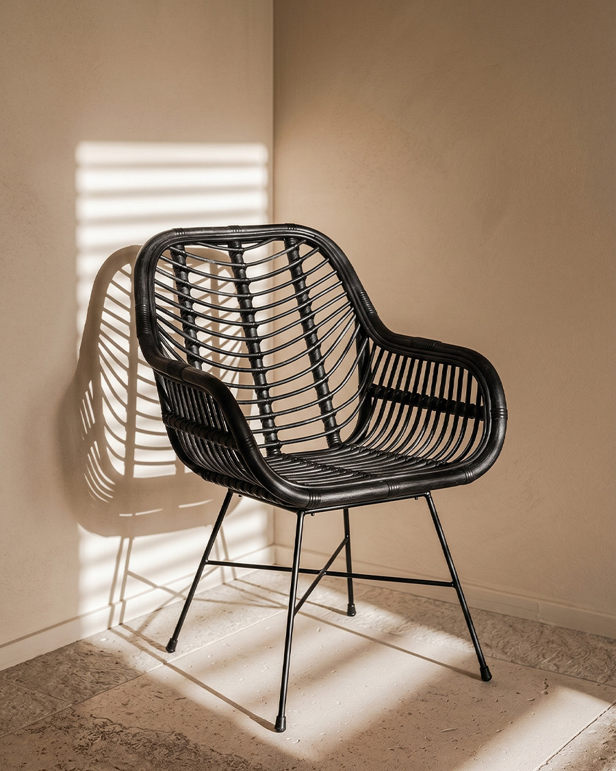 Myko - Juego de 4 sillas Myko de ratán negro