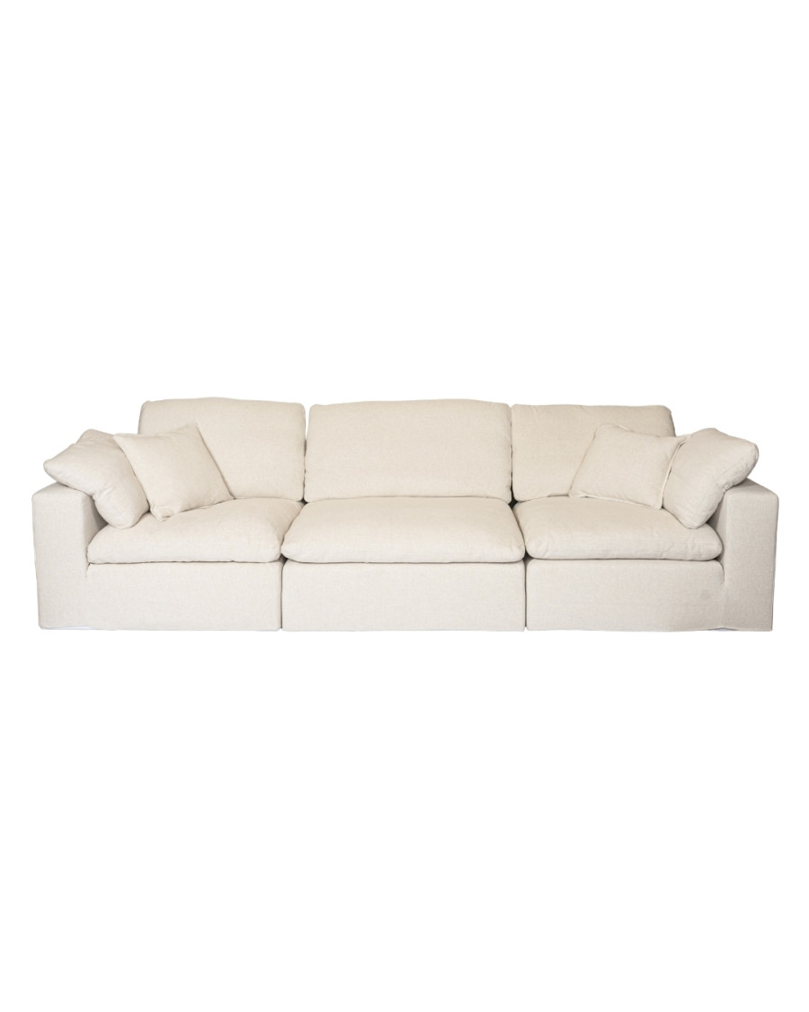 Cloud - Divano modulare in lino beige, configurazione a 3 o 4 posti o angolare.