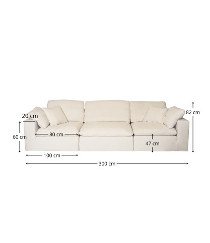 Cloud - Divano modulare in lino beige, configurazione a 3 o 4 posti o angolare.