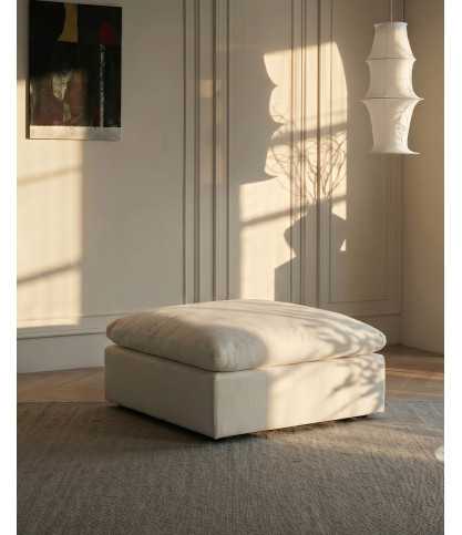 Cloud beige - Beige linnen poef