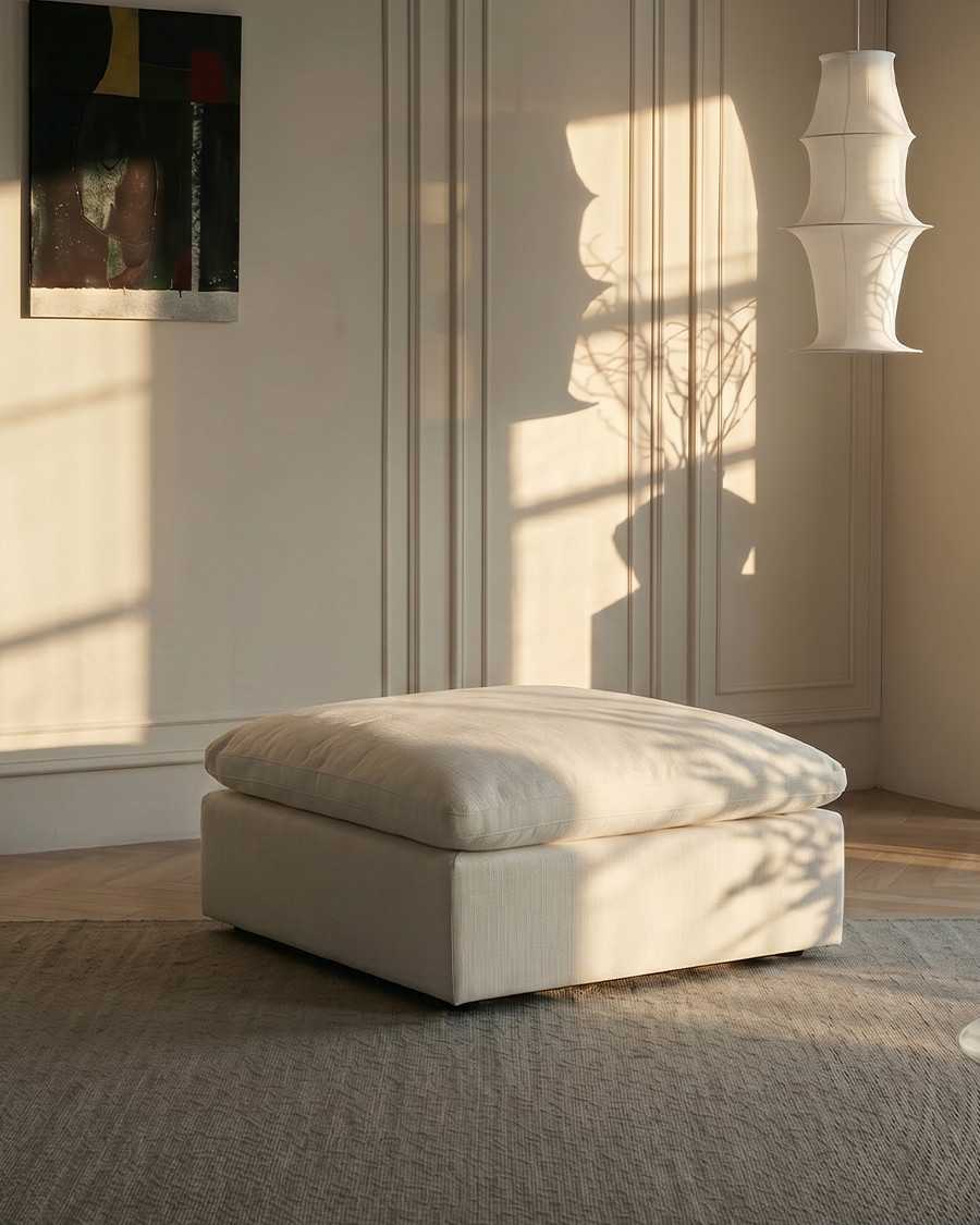 Cloud beige - Beige Leinenpouf
