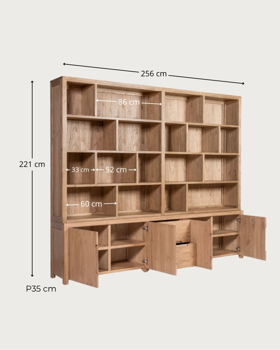 Orlya - Großes Bücherregal aus massivem Mindi Holz