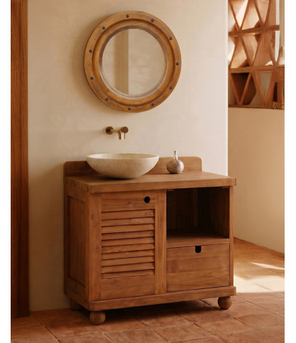 Eclipse - Teak bathroom cabinet with shutter door 90 cm