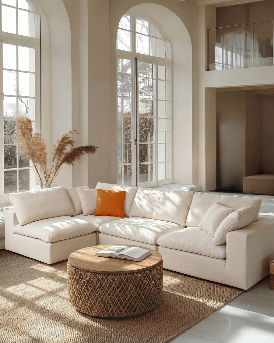 Cloud beige - Canapé en lin beige modulable 3 ou 4 places