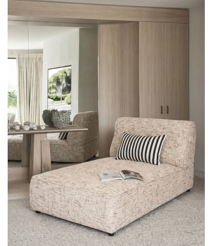 Elise - Chaise longue individual en tela beige con cojín