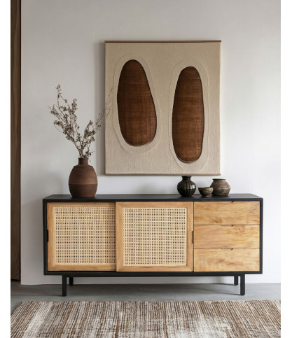 Noma - Großes Sideboard aus Holz und schwarzem Metall, naturmatte Oberfläche