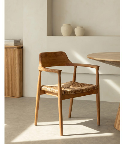 Zaha - Silla de teca maciza y paja