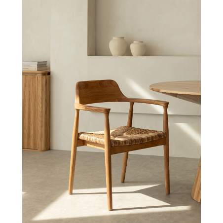 Zaha - Lot de 2 chaises en teck massif et paille