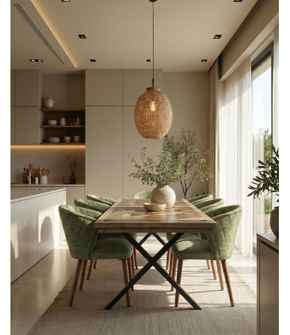 Bucharest - Dining table in marquetry solid mango wood L200 cm 10 people