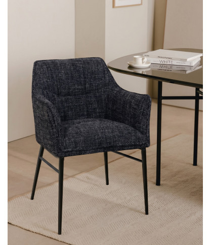 Chacha – 2er-Set Stühle mit schwarzem Stoffbezug und Metallbeinen