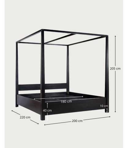 Java - Cama con dosel de madera de mindi negra de 180 cm