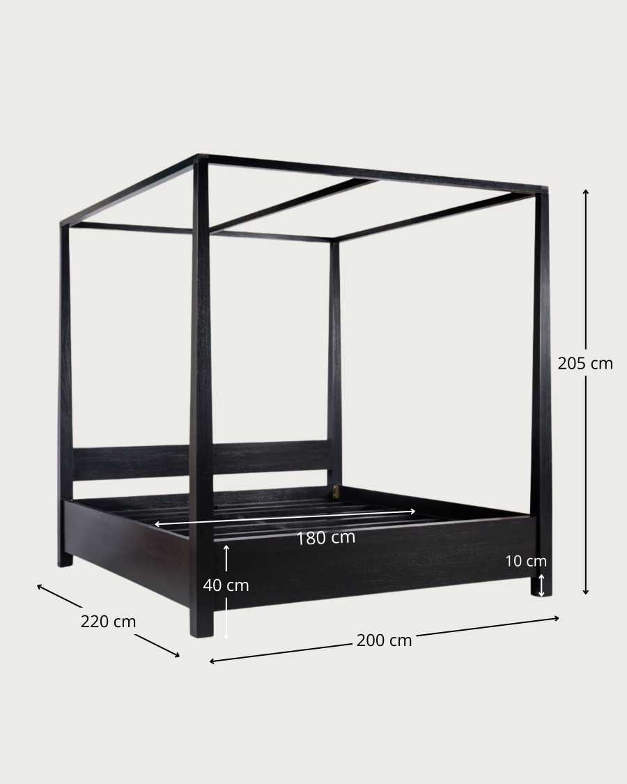 Java - Cama con dosel de madera de mindi negra de 180 cm