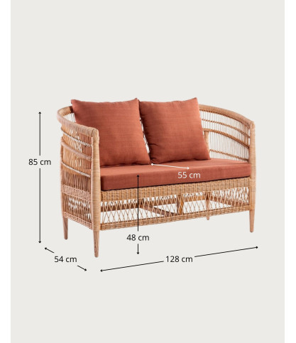Lusso - 2 seater rattan garden sofa with removable cushion