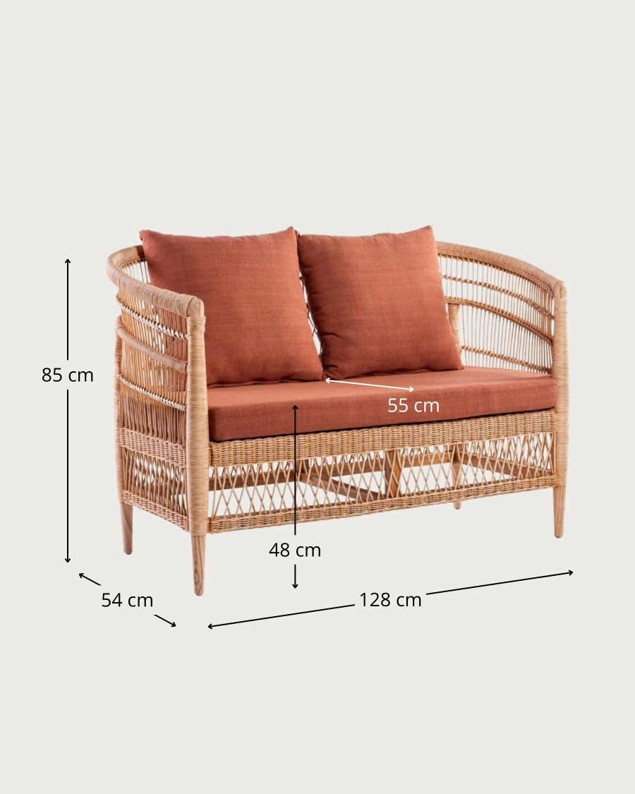 Lusso - 2 seater rattan garden sofa with removable cushion