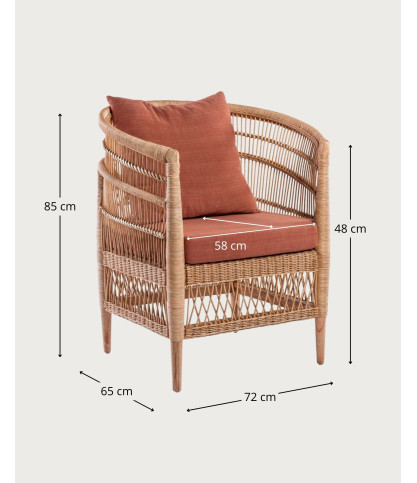 Lusso - Fauteuil de jardin en rotin, coussin amovible