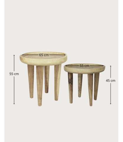 Léothéo - Lot de 2 tables basse en teck massif