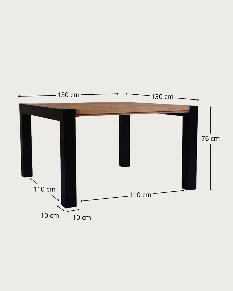 Arche - Table repas carrée en teck massif et métal L130 cm 8 pers.