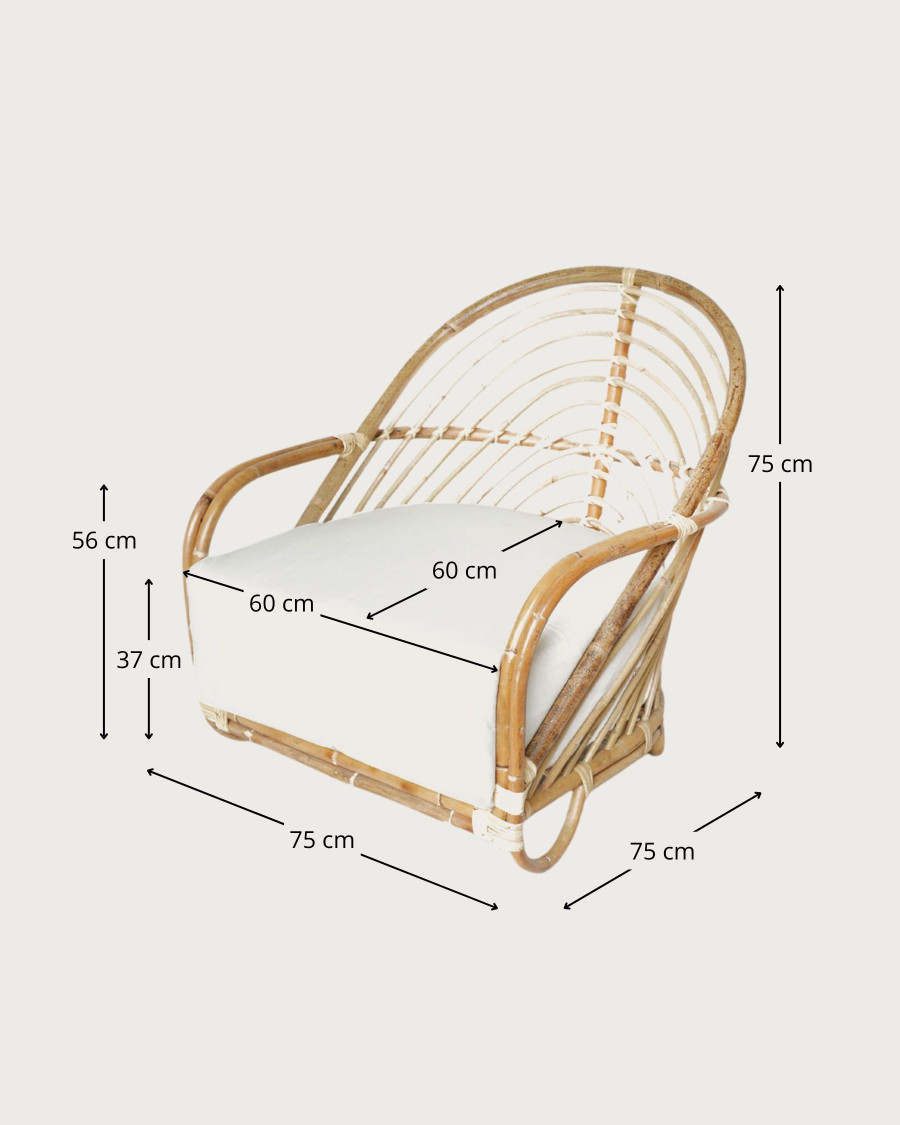 Gaia - Sillón de ratán tejido y cojín blanco