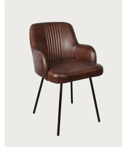 Léon - Chaise en cuir et métal avec accoudoirs