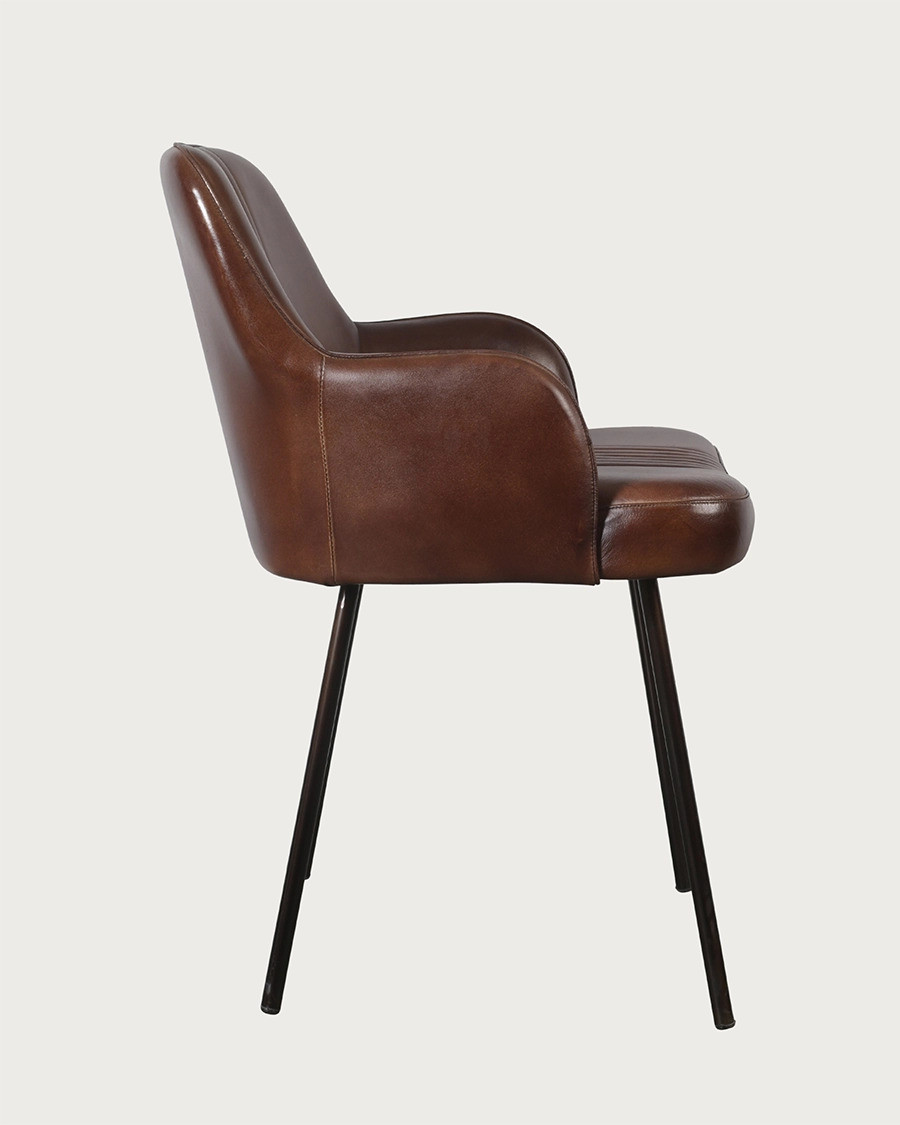 Léon - Chaise en cuir et métal avec accoudoirs