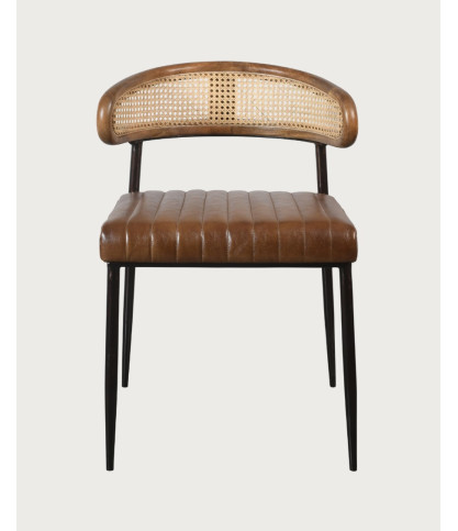 Caméo - Brown leather and cane chair