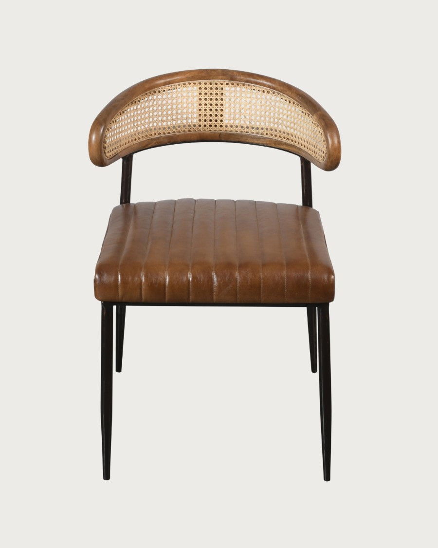 Caméo - Poltrona in pelle marrone e rattan