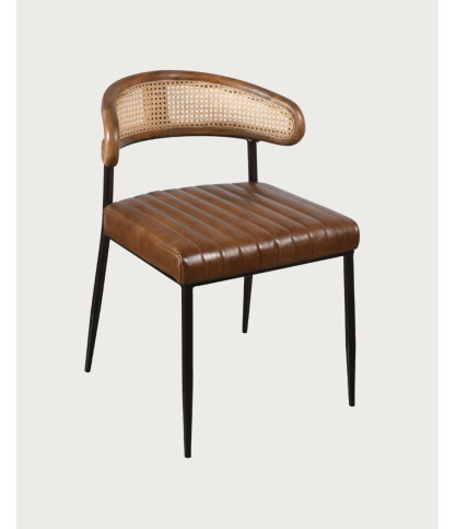 Caméo - Silla de cuero marrón y ratán