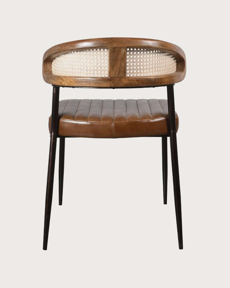 Caméo - Poltrona in pelle marrone e rattan