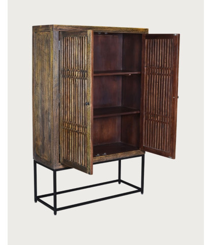 Kumo - High sideboard in solid acacia with wooden slatted fronts