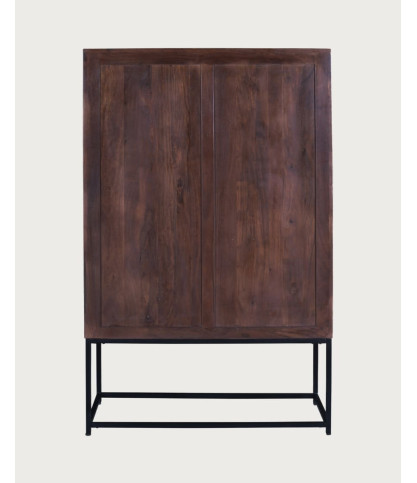 Kumo - Credenza alta in legno massello di acacia con frontali a doghe di legno.