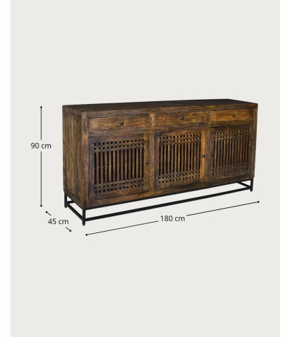 Kumo - Credenza in legno massello di acacia con frontali a doghe di legno