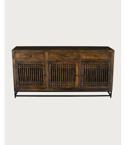Kumo - Aparador de madera maciza de acacia con frentes de listones de madera