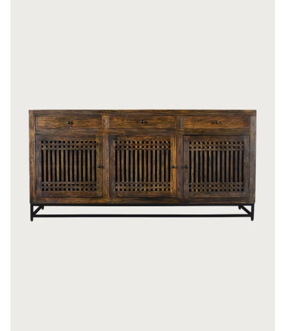Kumo- Sideboard aus massivem Akazienholz mit Fronten aus Holzlamellen