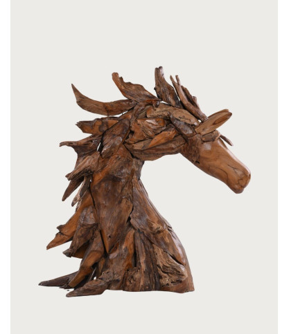Horse - Escultura decorativa de una cabeza de caballo en teca maciza.