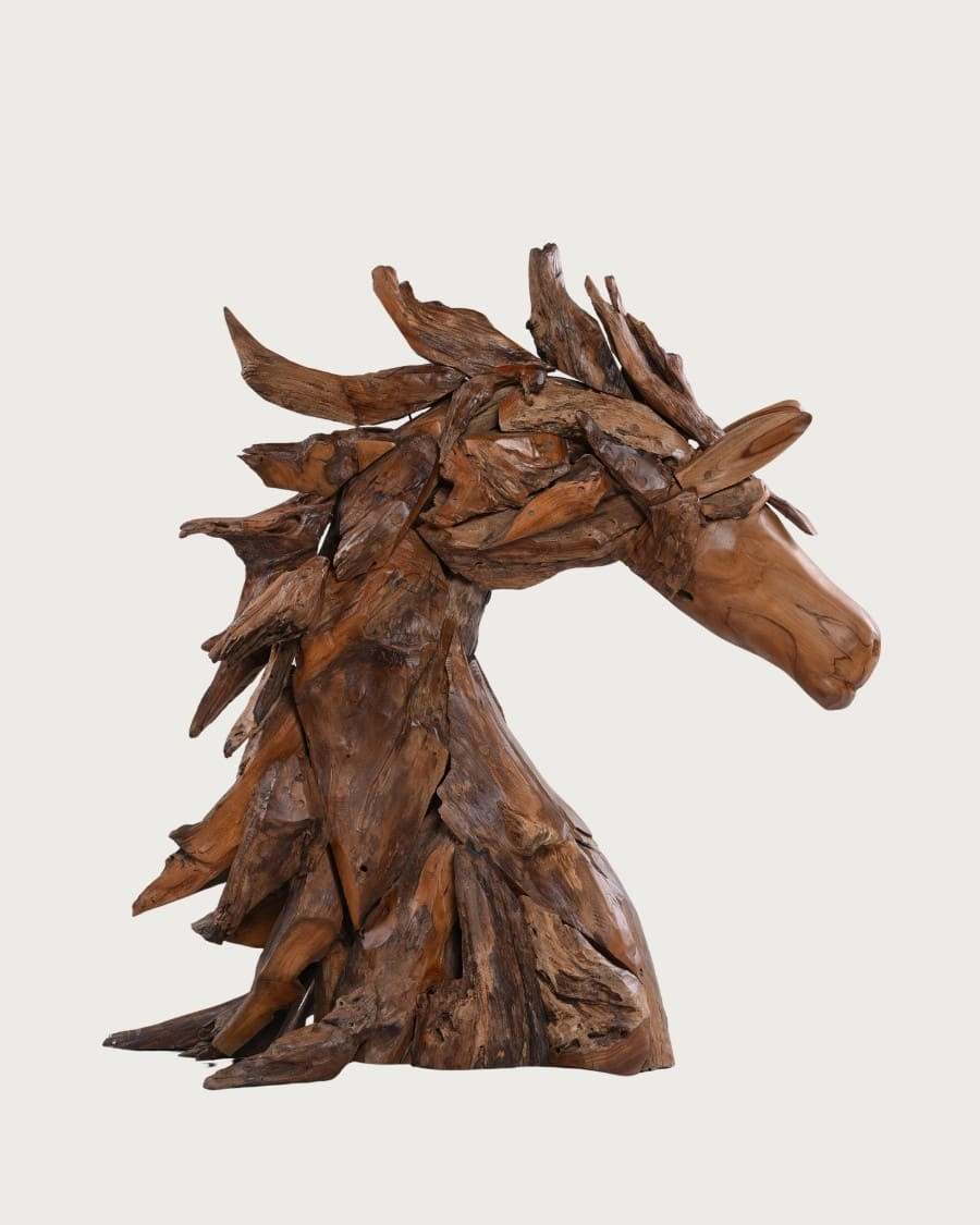 Horse - Escultura decorativa de una cabeza de caballo en teca maciza.