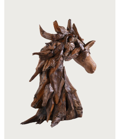 Horse - Escultura decorativa de una cabeza de caballo en teca maciza.